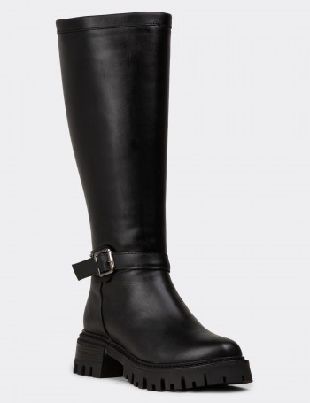 Women's Knee-High Black Leather Boots