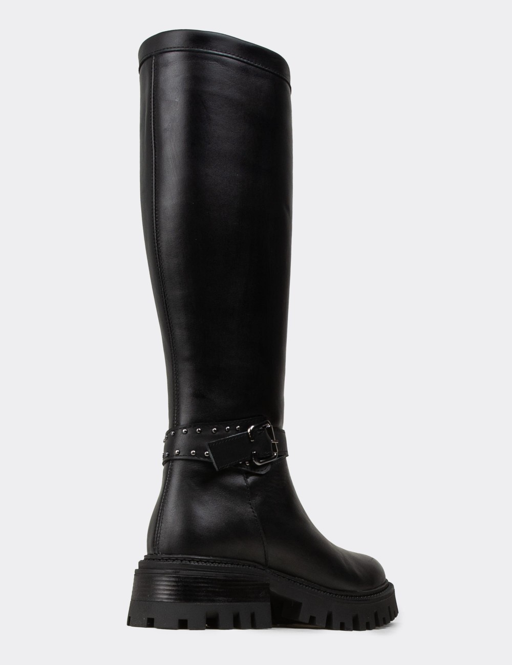 Women's Knee-High Black Leather Boots - M1536ZSYHC01