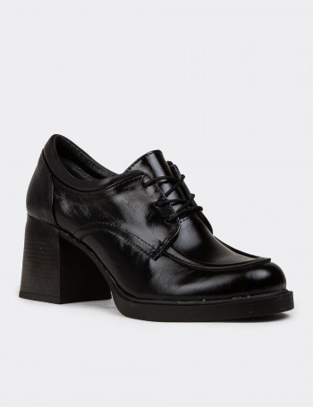 Women's Black Patent Leather Lace-up Shoes
