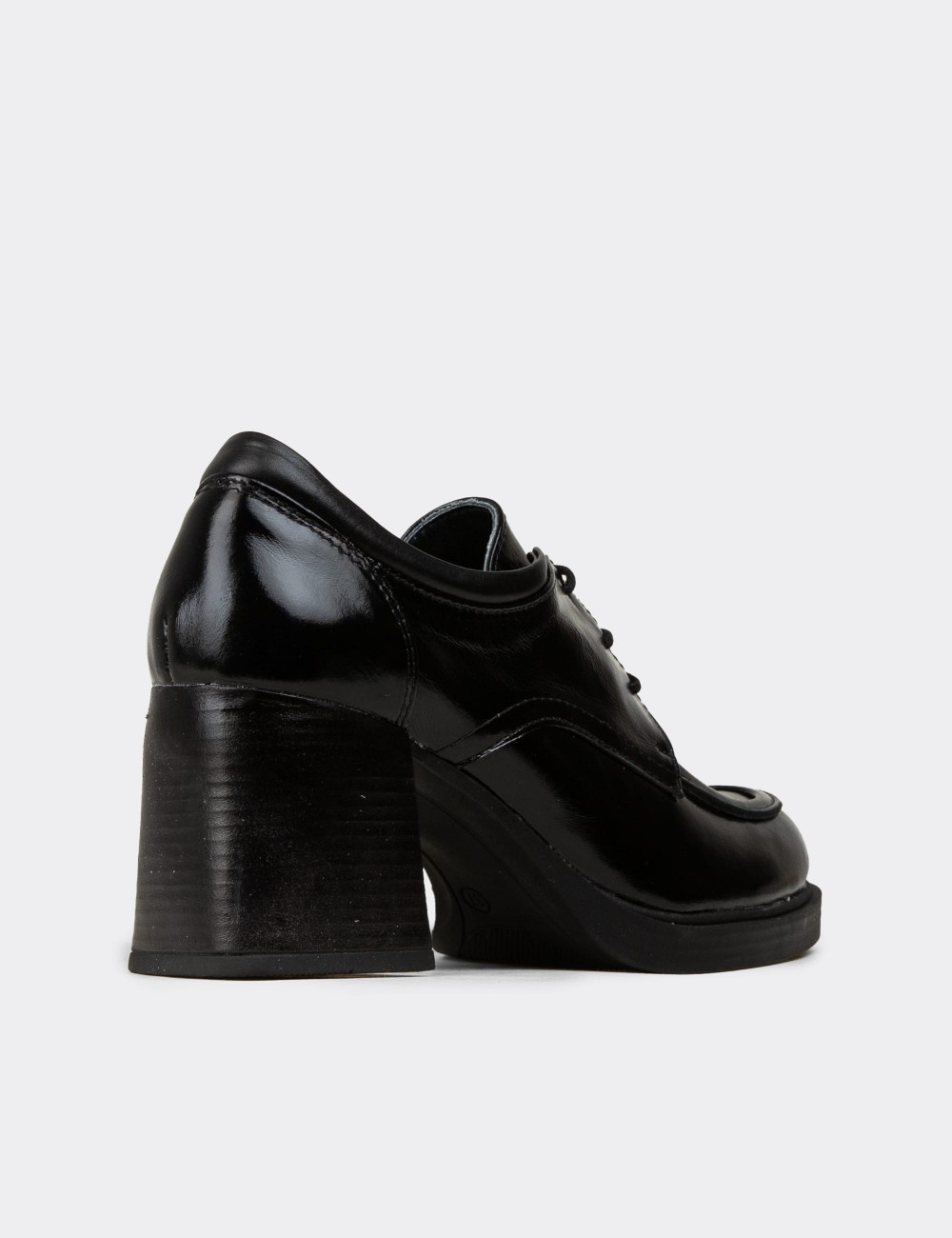 Women's Black Patent Leather Lace-up Shoes - M3175ZSYHC01