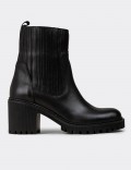 Women's Black Leather Ankle Boots