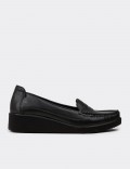 Women's Black Leather Slip-On Shoes