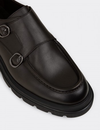 Men's Green Leather Double Monk Strap Shoes