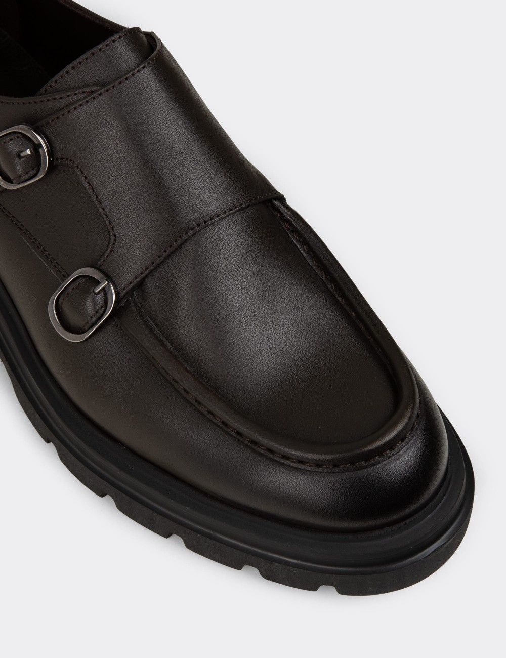 Men's Green Leather Double Monk Strap Shoes - 02008MHAKE01