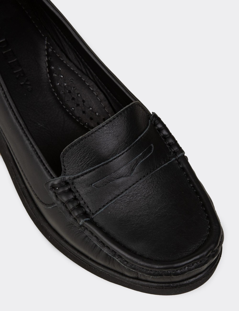 Women's Black Leather Slip-On Shoes - DLV01ZSYHC03