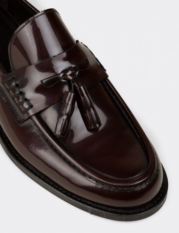 Men's Burgundy Leather Moccasins with Tassel