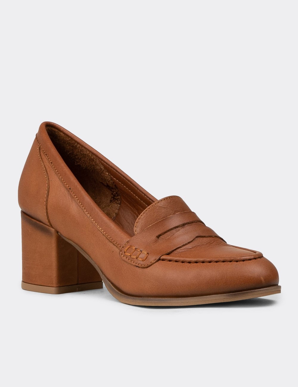 Women's Tan Leather High Heel Moccasins - A3440ZTBAM01