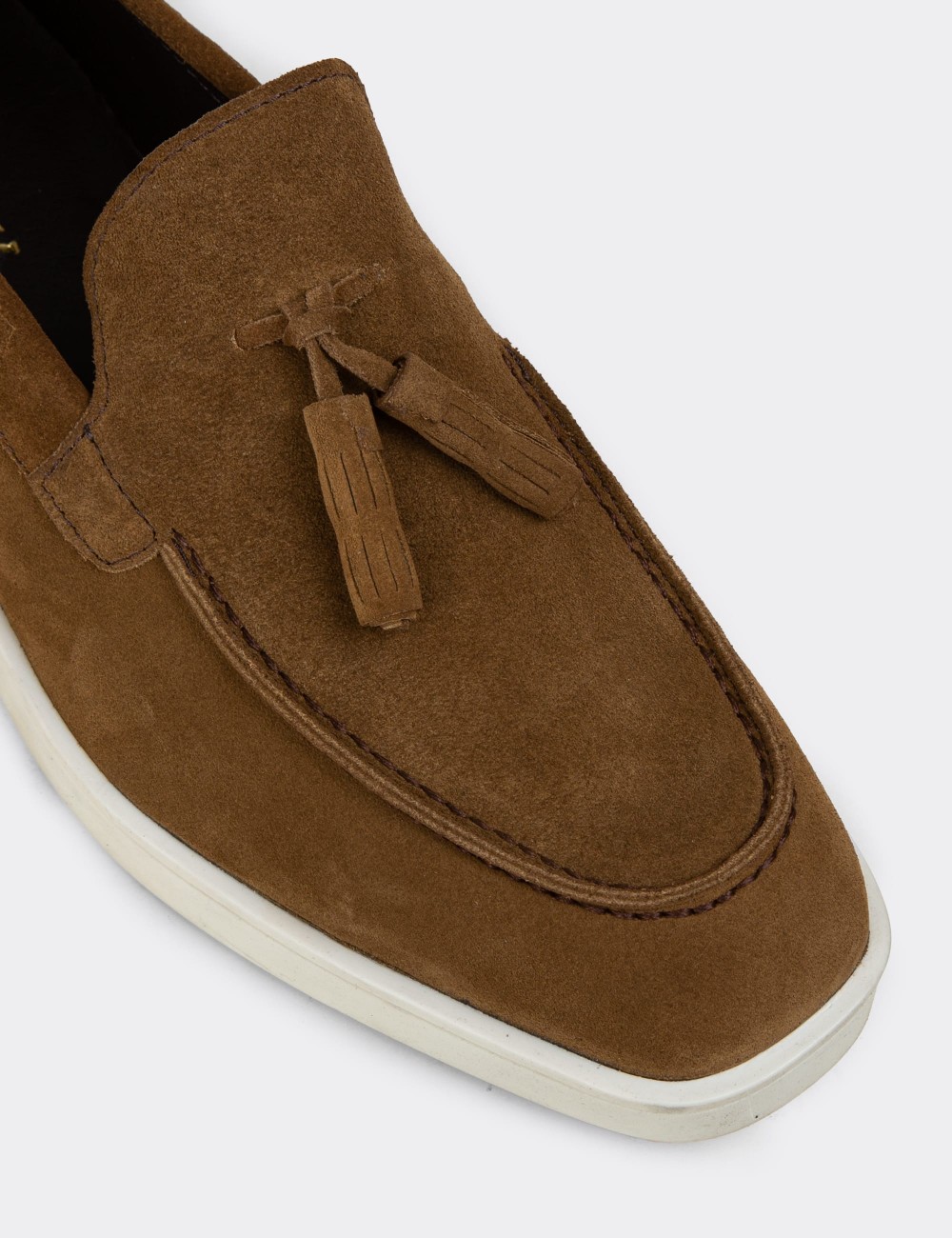 Men's Tan Suede Leather Loafers - 01994MTBAC01