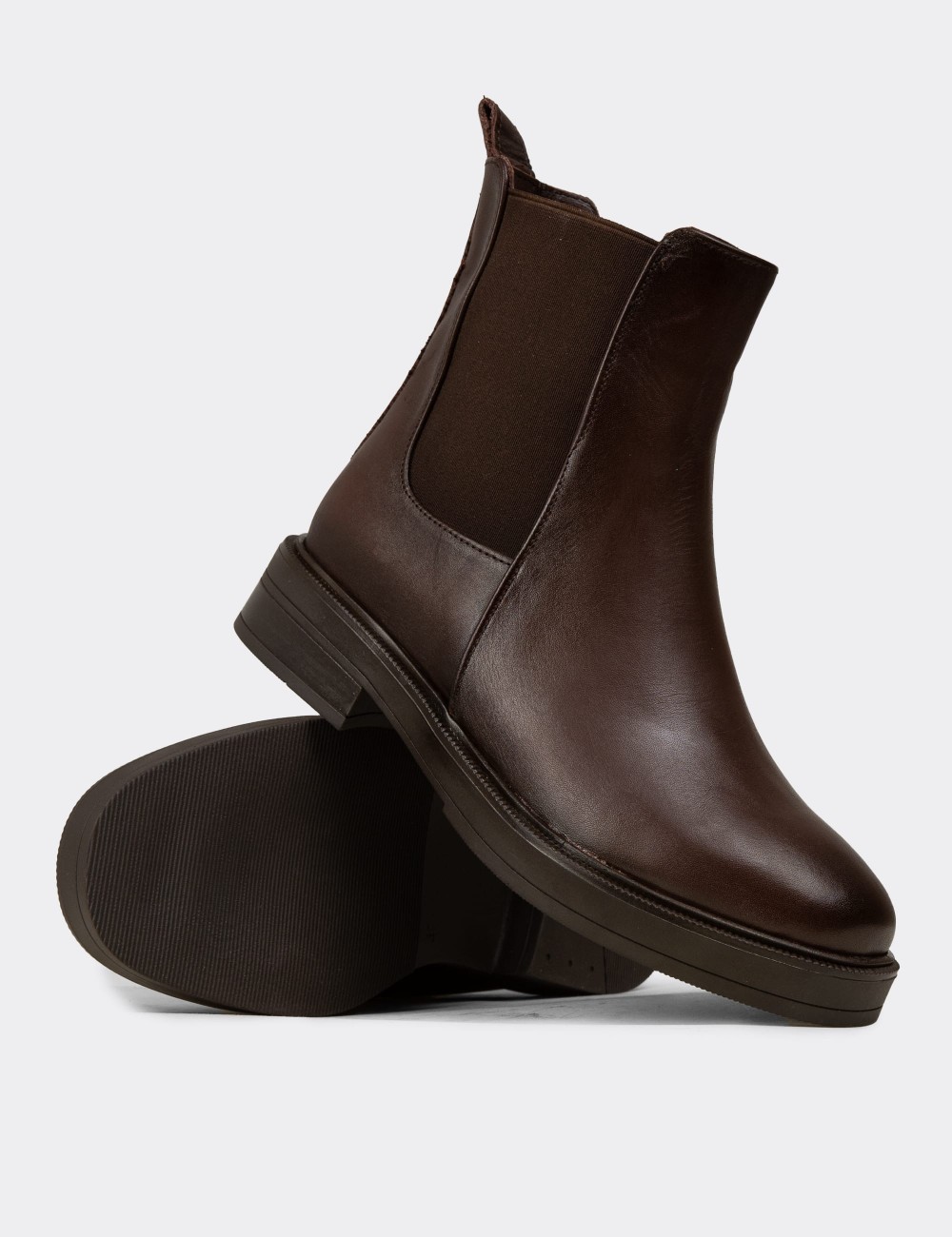 Women's Brown Leather Chelsea Boots - M2173ZKHVC01