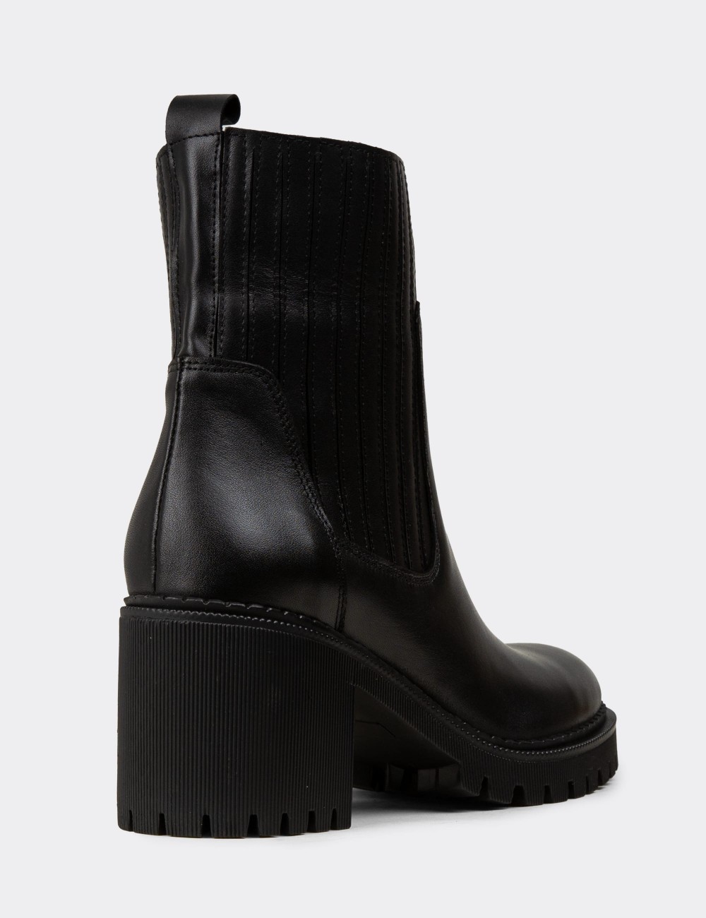 Women's Black Leather Ankle Boots - 61976ZSYHC01