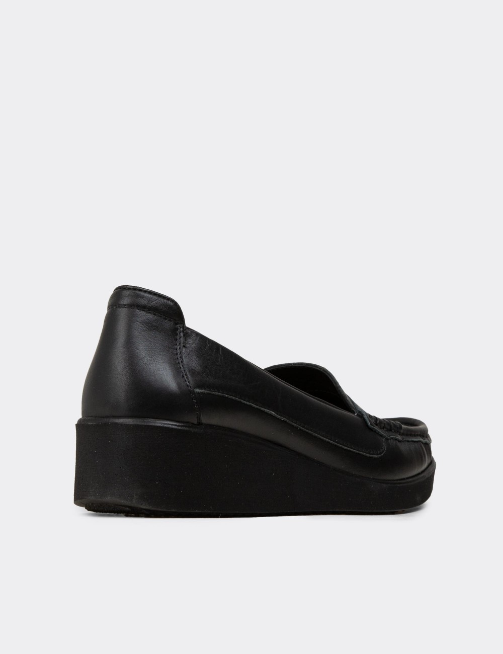 Women's Black Leather Slip-On Shoes - DLV01ZSYHC03