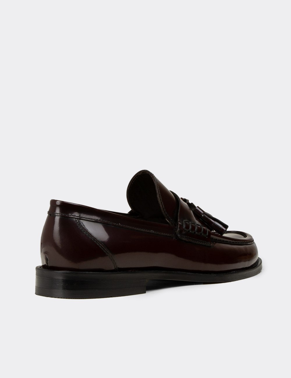 Men's Burgundy Leather Moccasins with Tassel - 02001MBRDM01