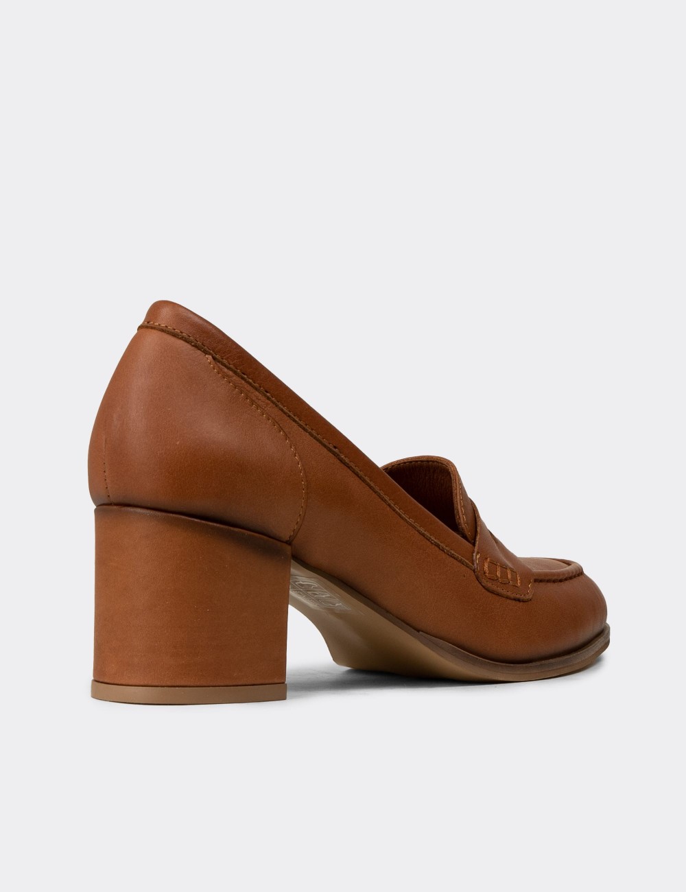 Women's Tan Leather High Heel Moccasins - A3440ZTBAM01