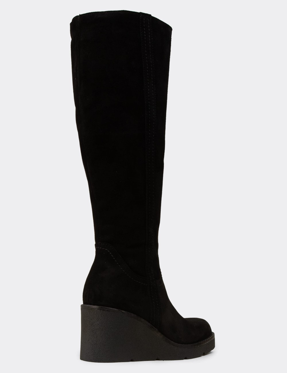 Women's Black Suede Leather Knee-High Boots - 61206ZSYHC01