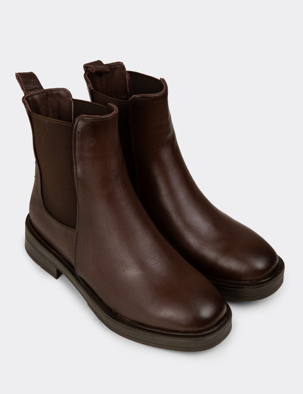 Women's Brown Leather Chelsea Boots - M2173ZKHVC01