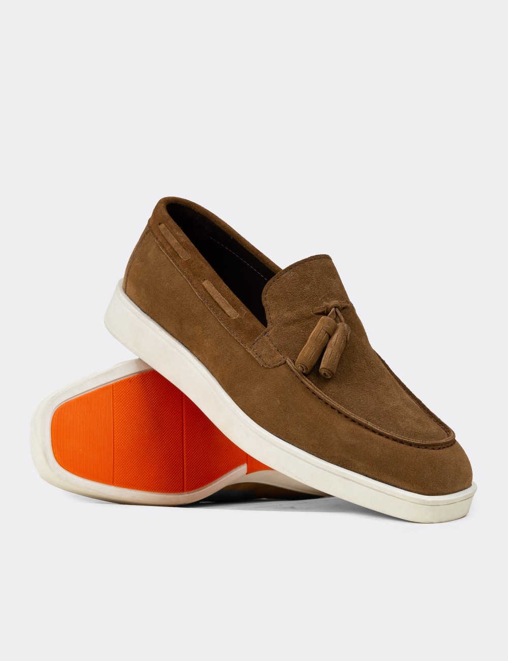 Men's Tan Suede Leather Loafers - 01994MTBAC01