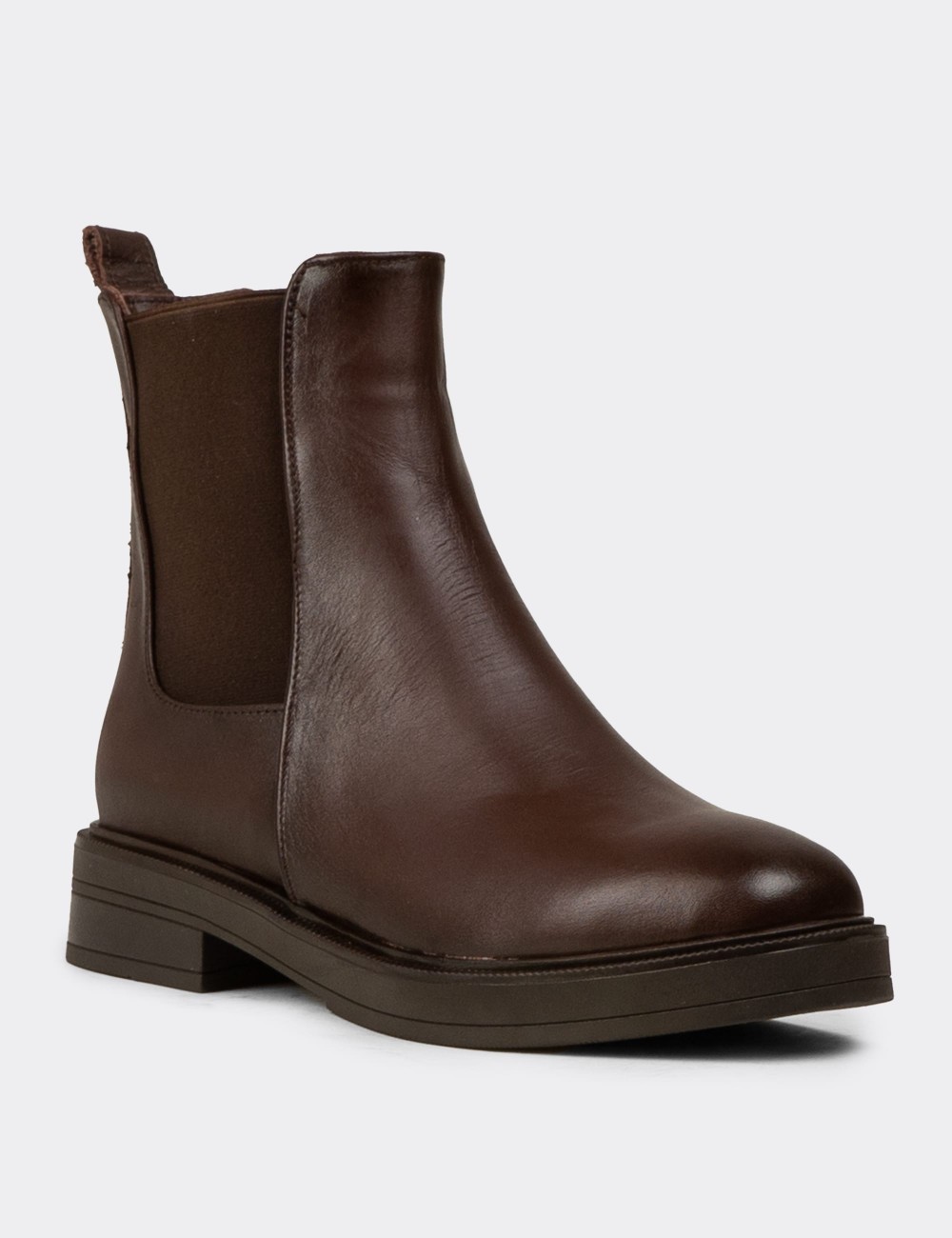 Women's Brown Leather Chelsea Boots - M2173ZKHVC01