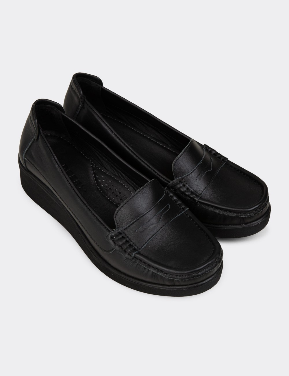 Women's Black Leather Slip-On Shoes - DLV01ZSYHC03