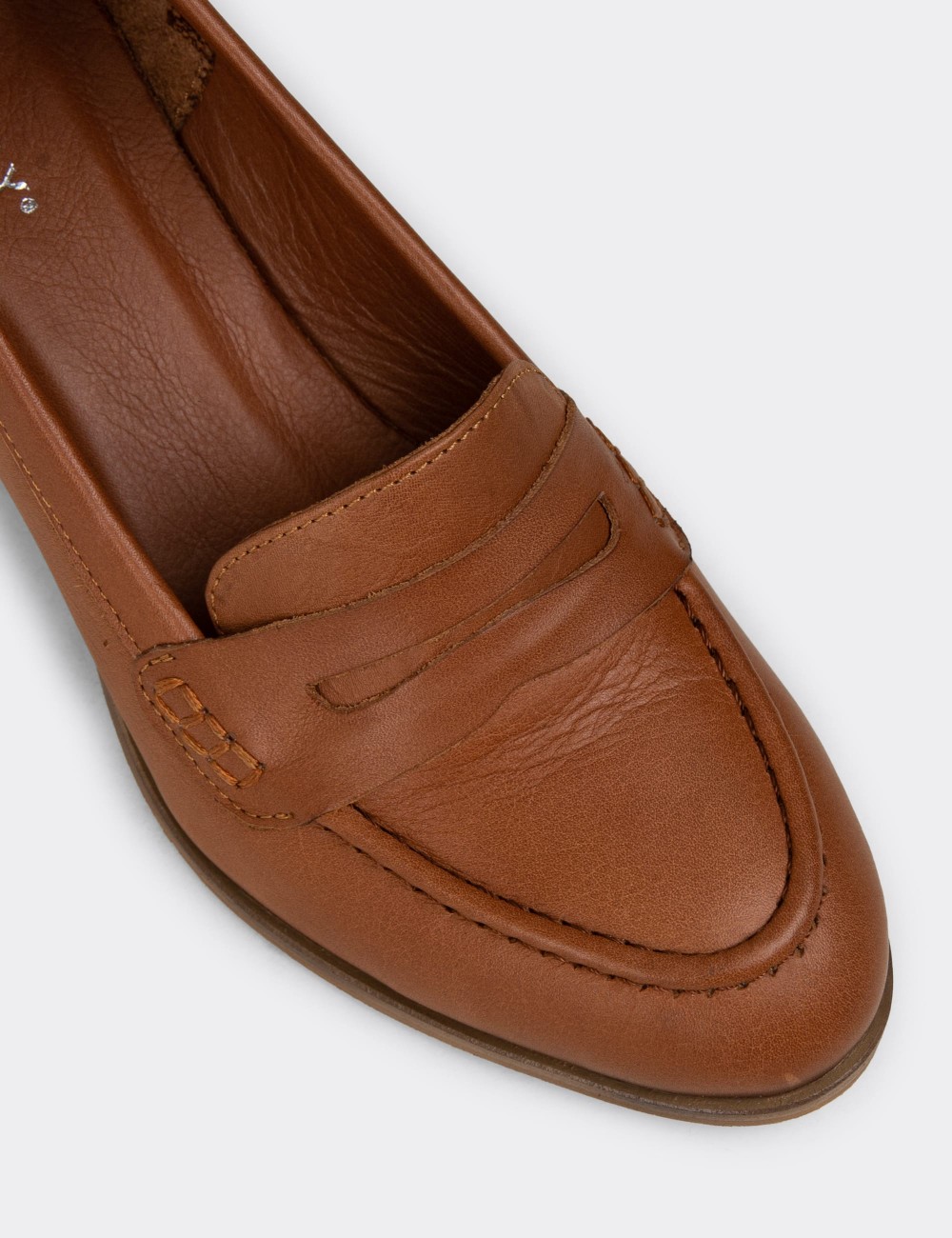 Women's Tan Leather High Heel Moccasins - A3440ZTBAM01