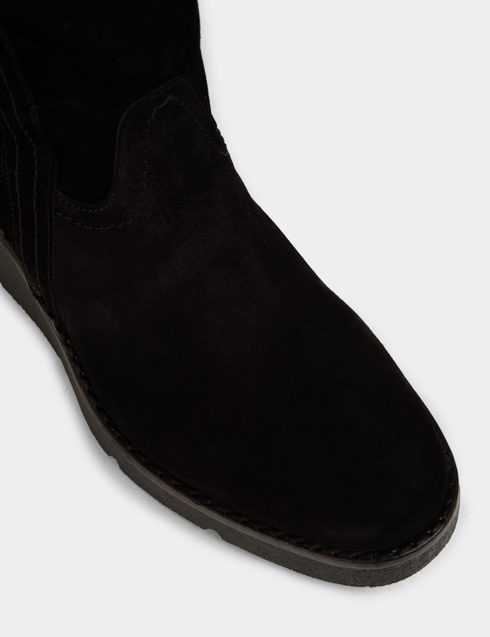 Women's Black Suede Leather Knee-High Boots - 61206ZSYHC01