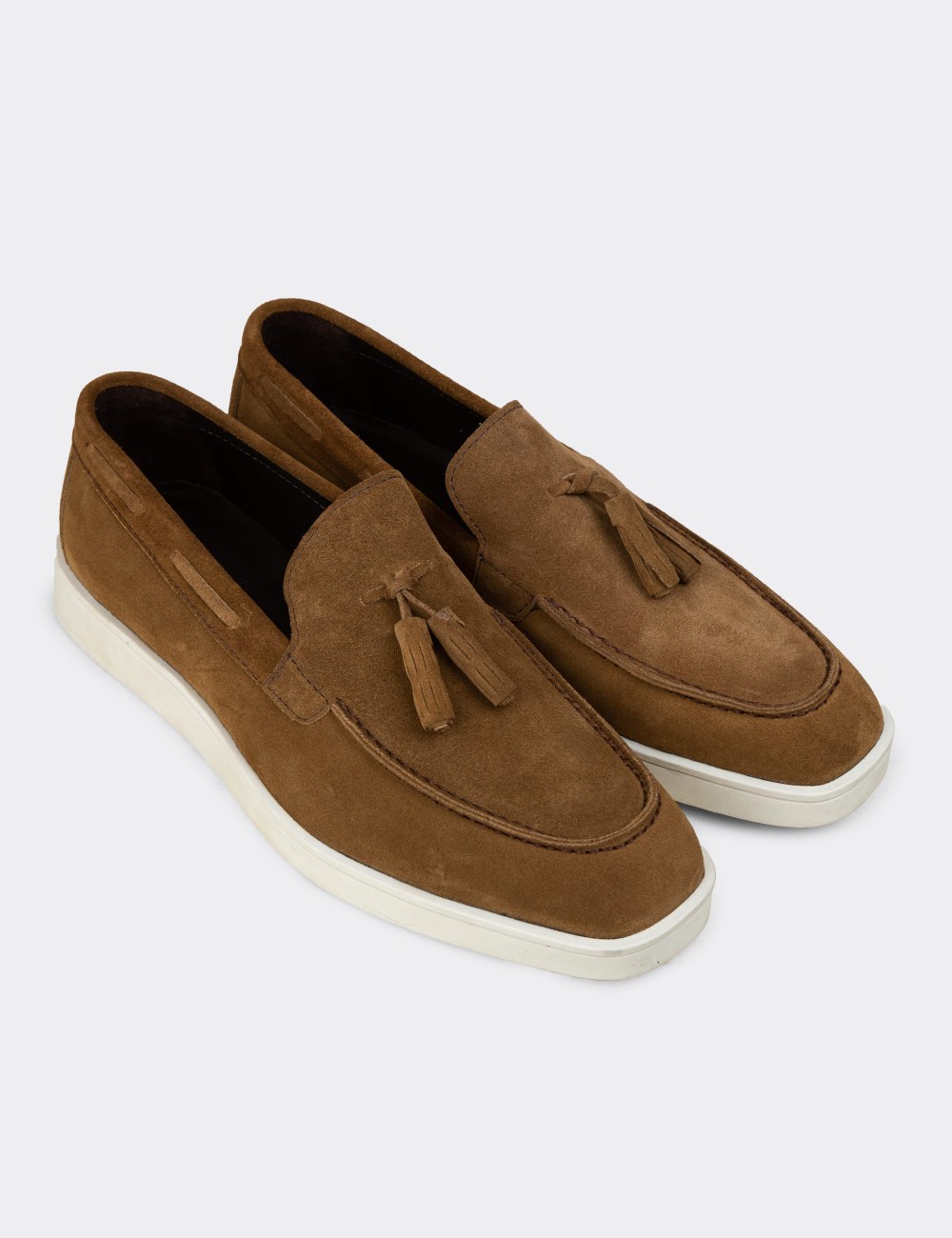 Men's Tan Suede Leather Loafers - 01994MTBAC01