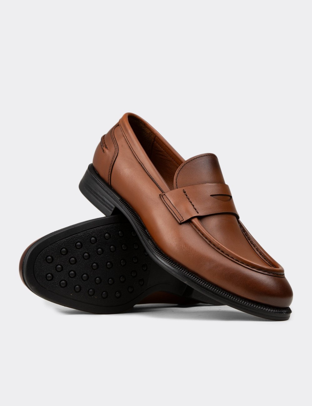 Men's Tan Leather Dress Loafers - 02025MTBAC01