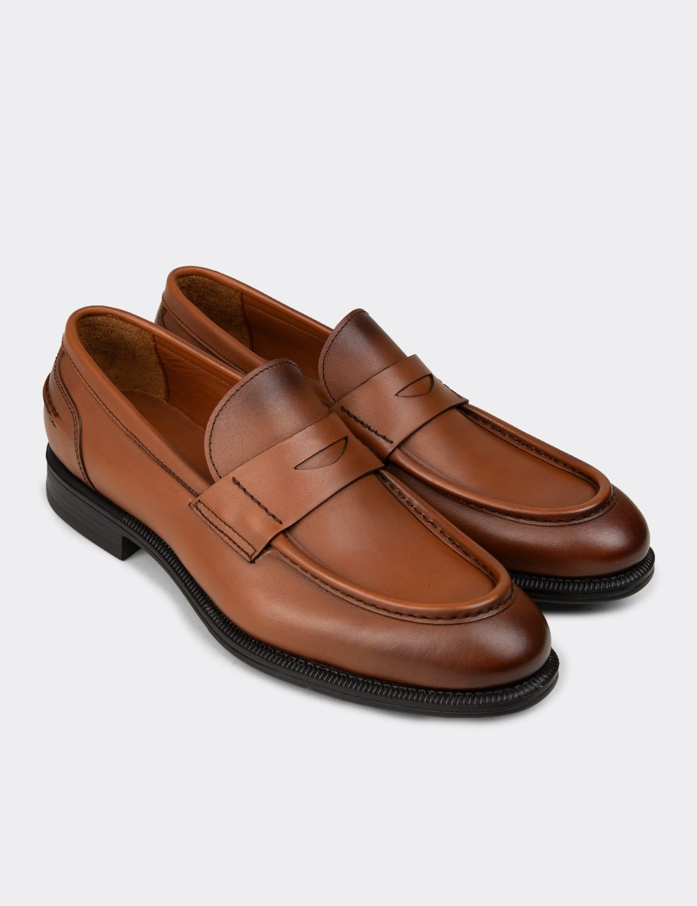 Men's Tan Leather Dress Loafers - 02025MTBAC01