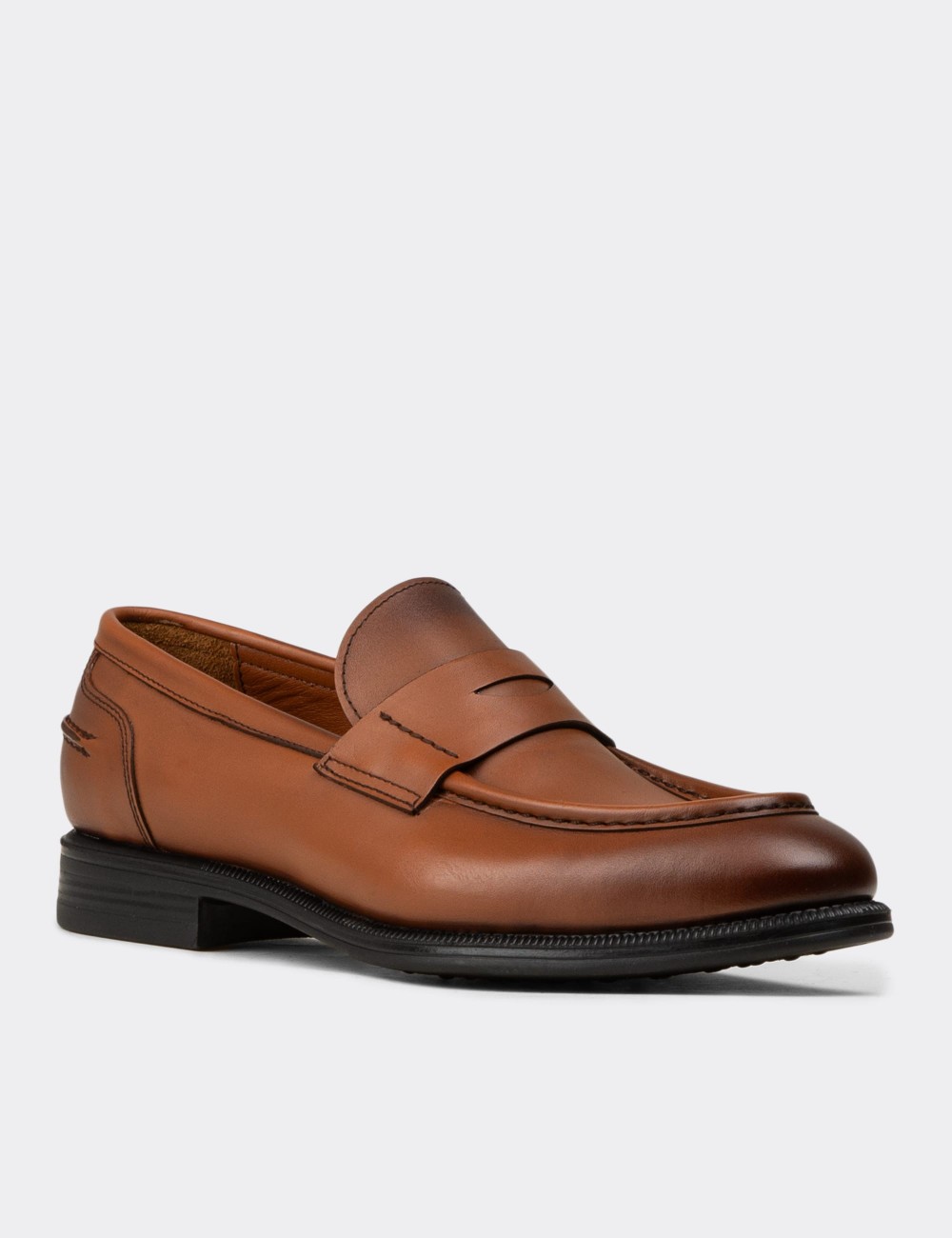 Men's Tan Leather Dress Loafers - 02025MTBAC01