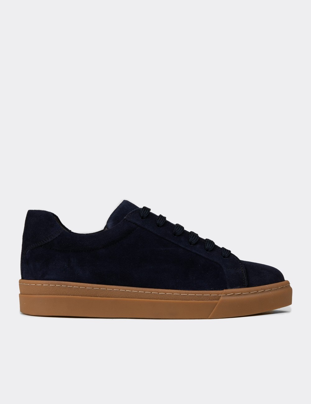 Men's Navy Suede Leather Sneakers - 02018MLCVC01