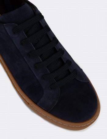 Men's Navy Suede Leather Sneakers