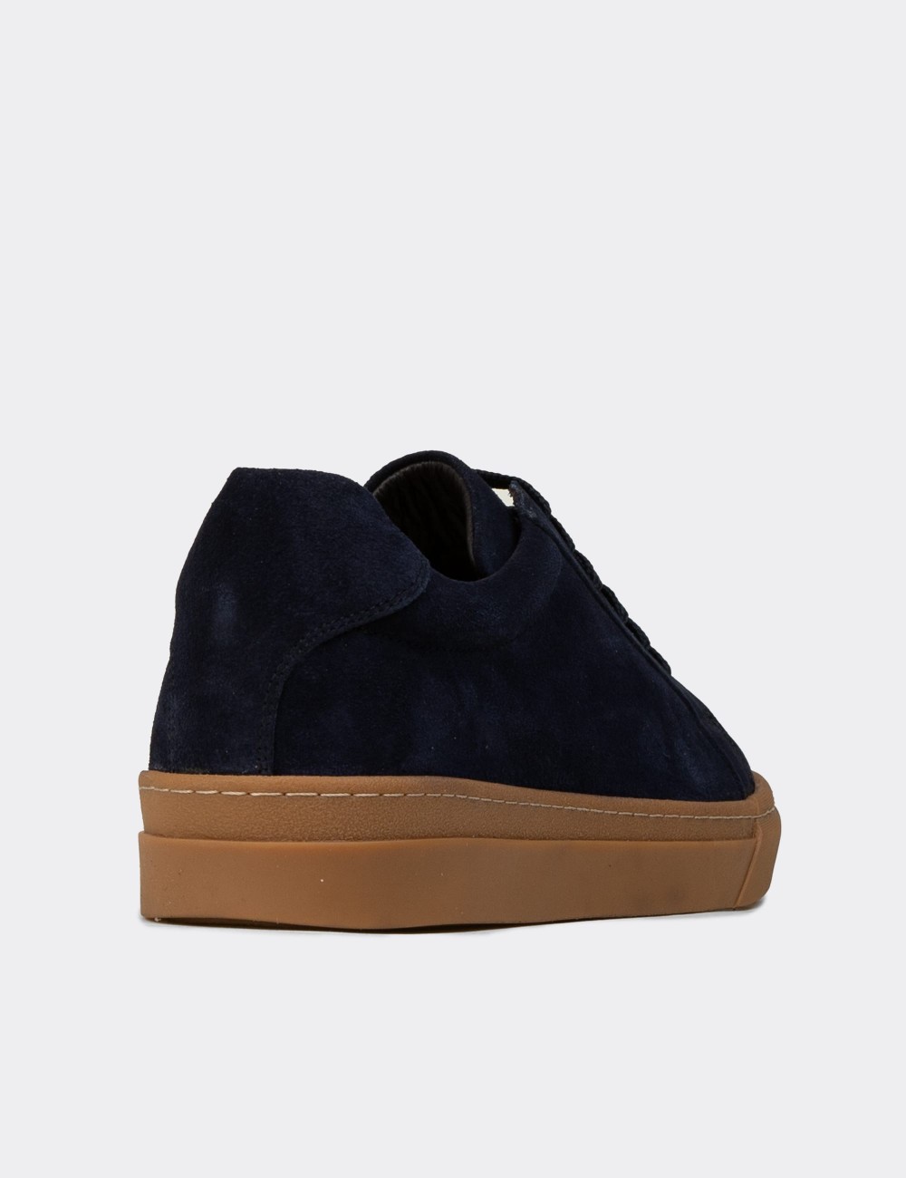 Men's Navy Suede Leather Sneakers - 02018MLCVC01