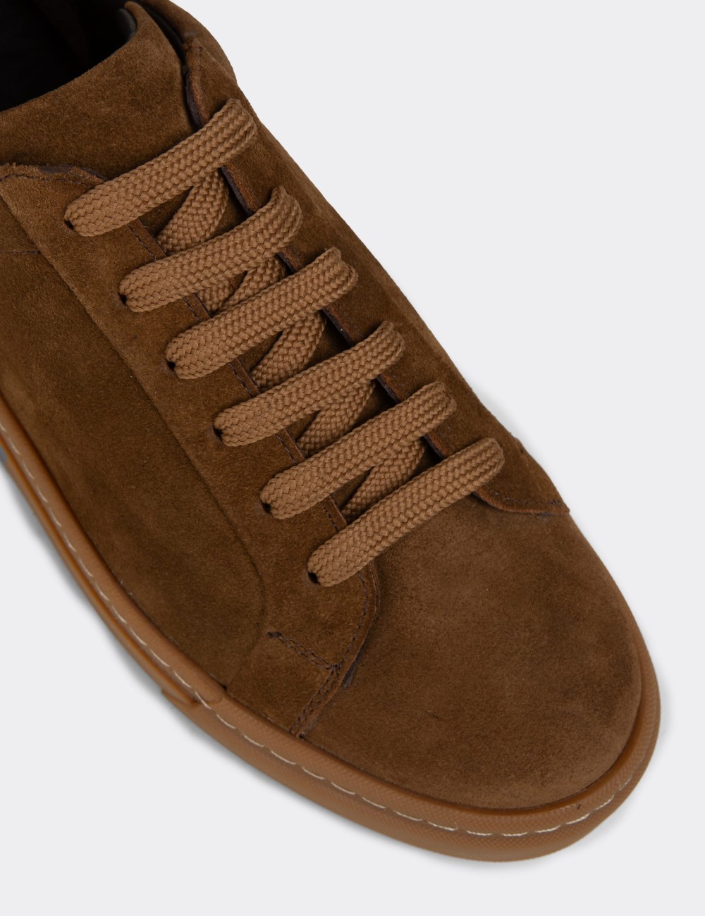 Men's Tan Suede Leather Sneakers - 02018MTBAC02