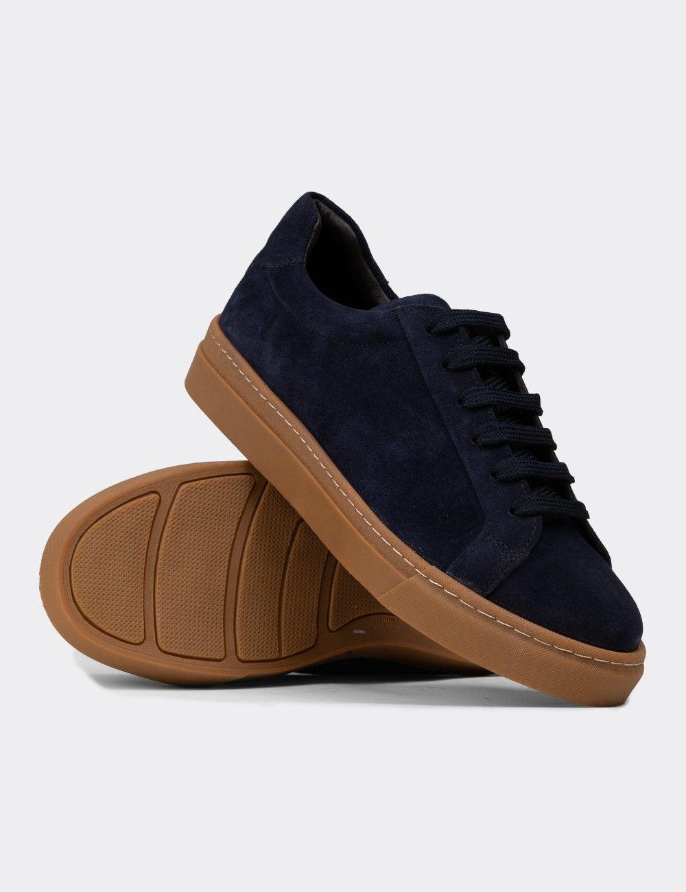Men's Navy Suede Leather Sneakers - 02018MLCVC01