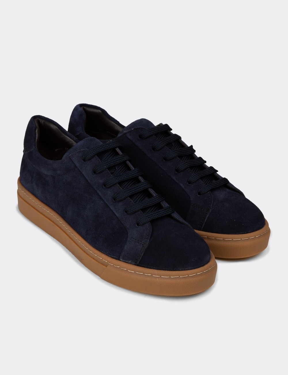 Men's Navy Suede Leather Sneakers - 02018MLCVC01