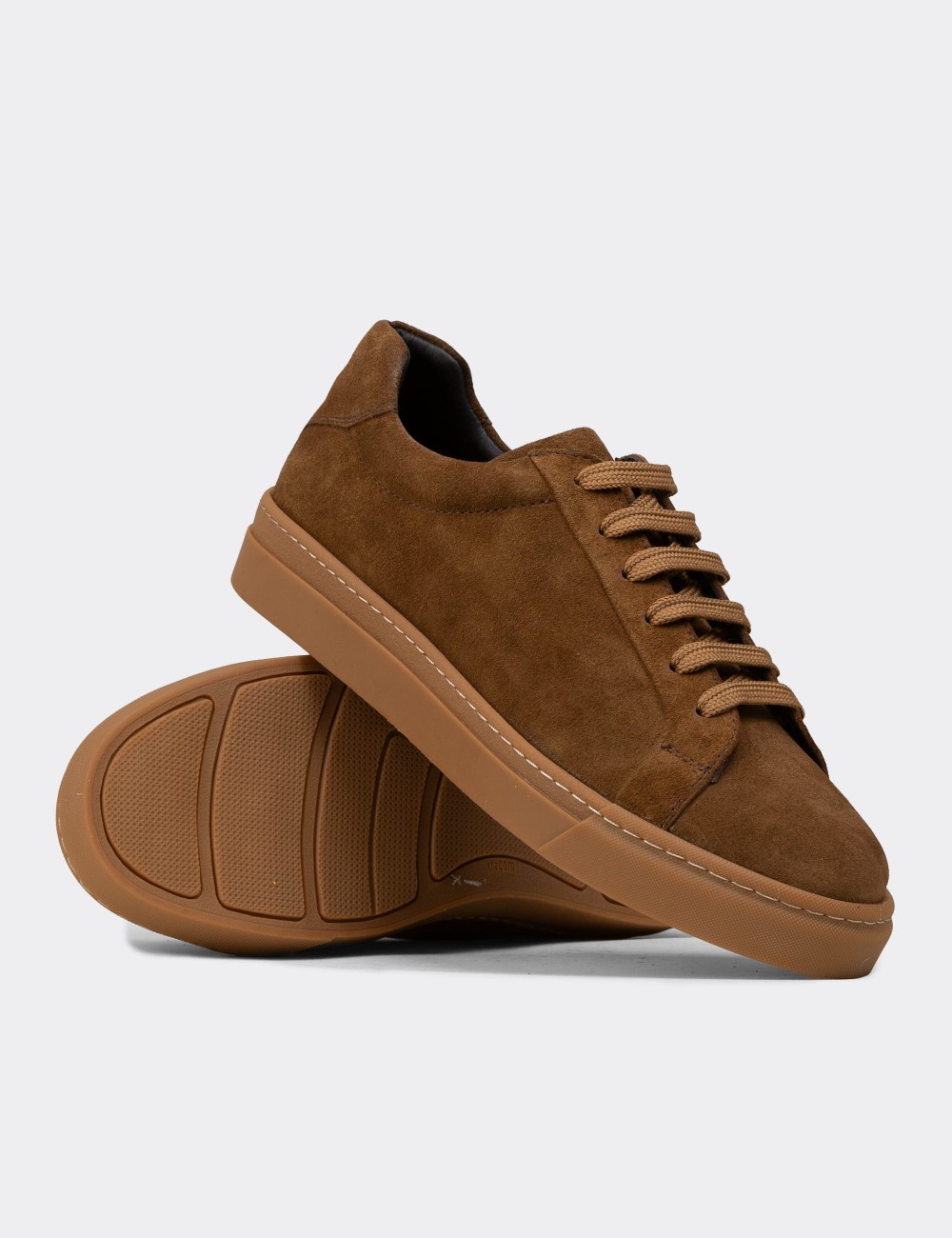 Men's Tan Suede Leather Sneakers - 02018MTBAC02