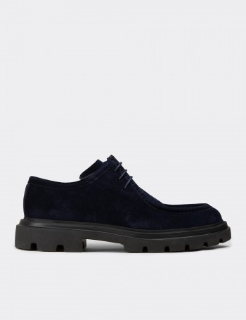 Men's Navy Suede Leather Lace-up Footwear