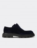 Men's Navy Suede Leather Lace-up Footwear