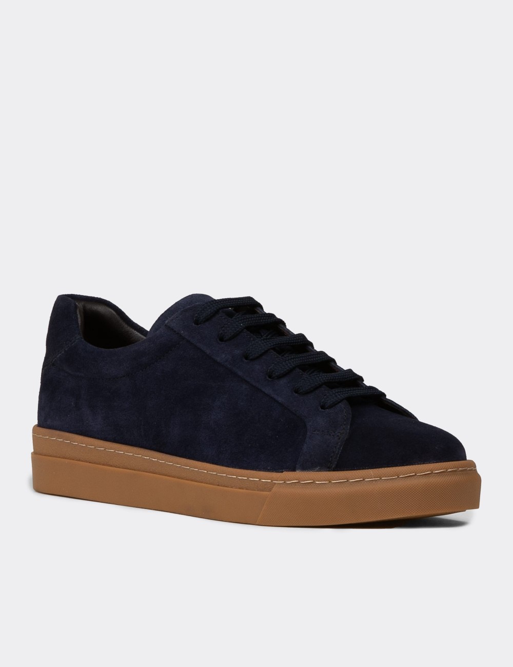 Men's Navy Suede Leather Sneakers - 02018MLCVC01