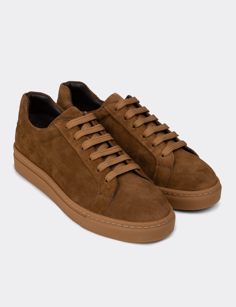 Men's Tan Suede Leather Sneakers - 02018MTBAC02