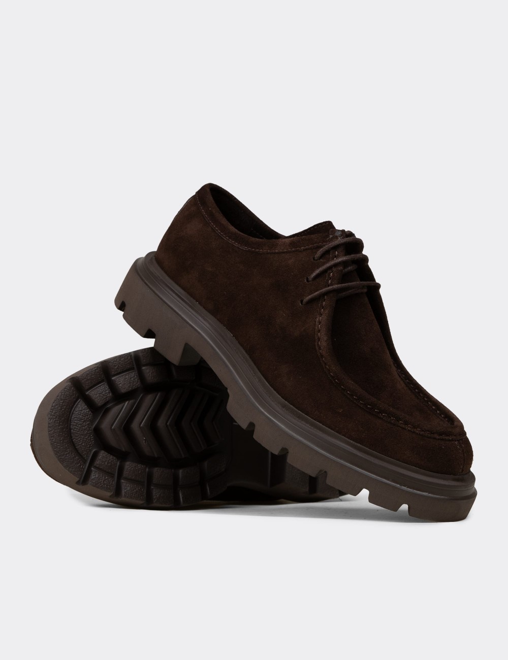 Men's Brown Suede Leather Lace-up Footwear - 01851MKHVE03