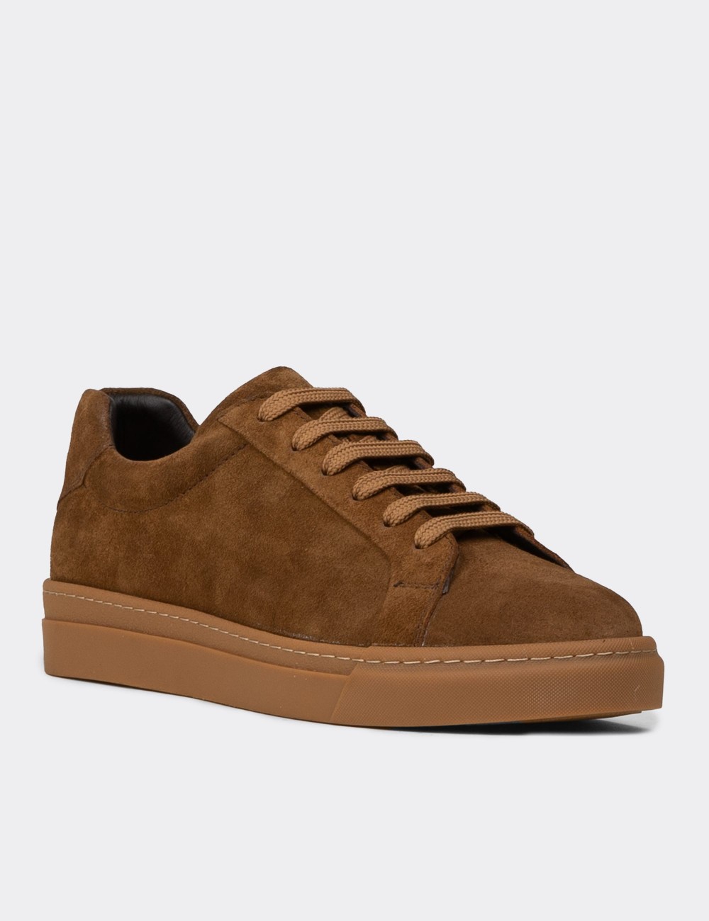 Men's Tan Suede Leather Sneakers - 02018MTBAC02