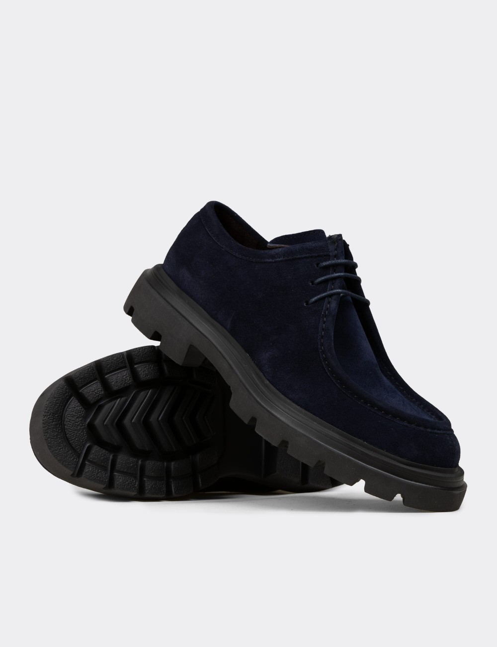 Men's Navy Suede Leather Lace-up Footwear - 01851MLCVE01