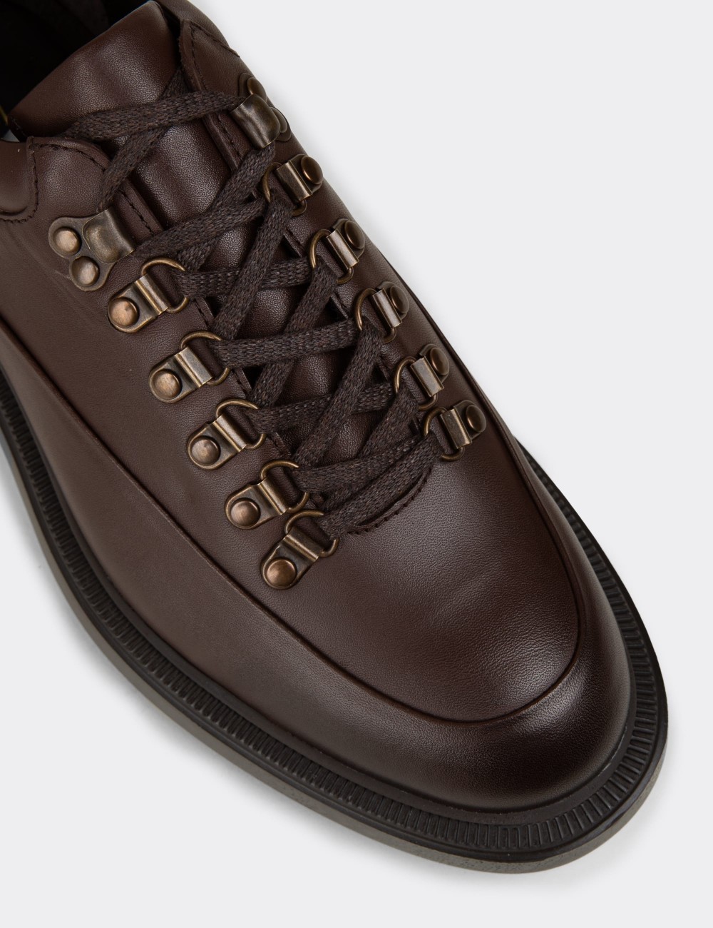 Men's Brown Leather Lace-Up Shoes - 02009MKHVE01