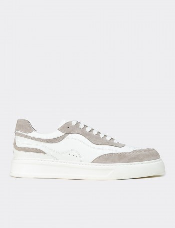 Men's White Leather Sneakers - 02013MBYZE01