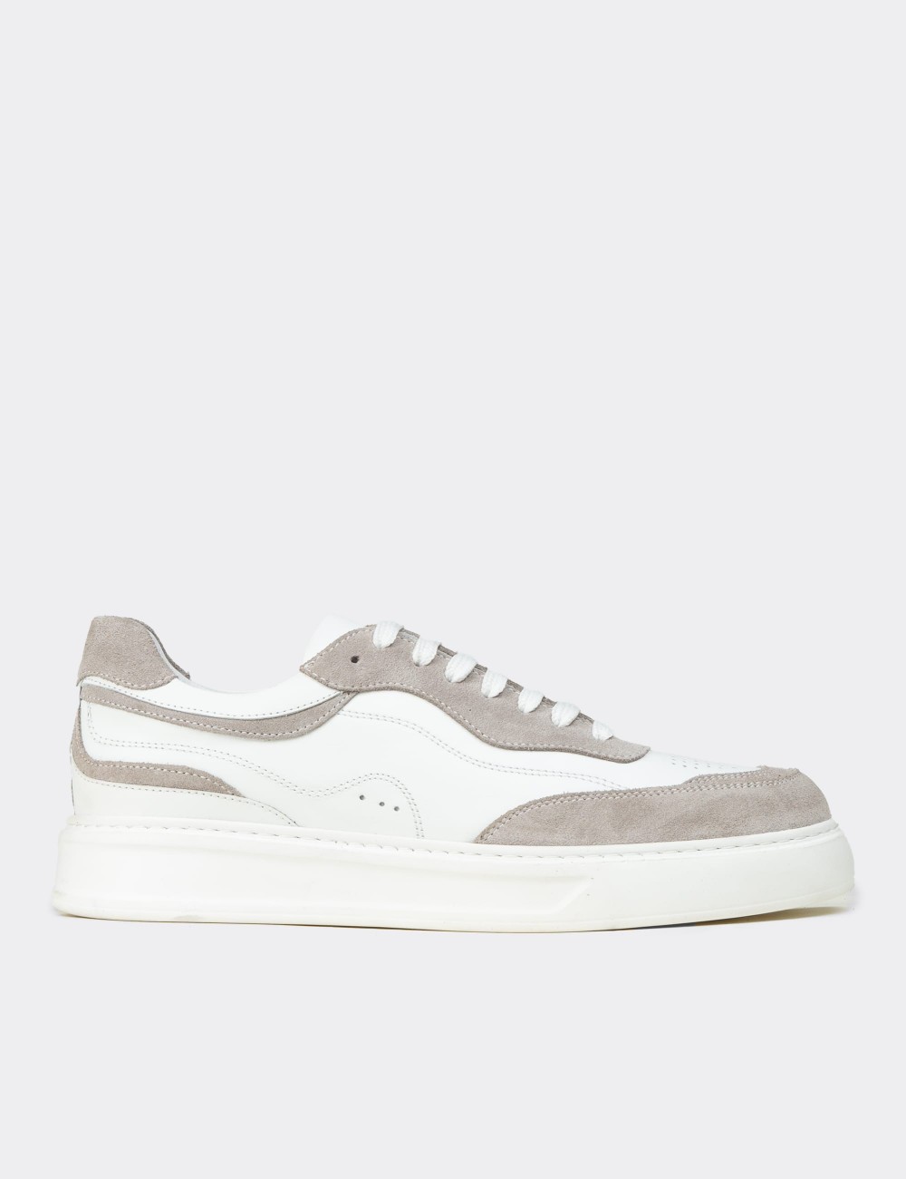 Men's White Leather Sneakers - 02013MBYZE01