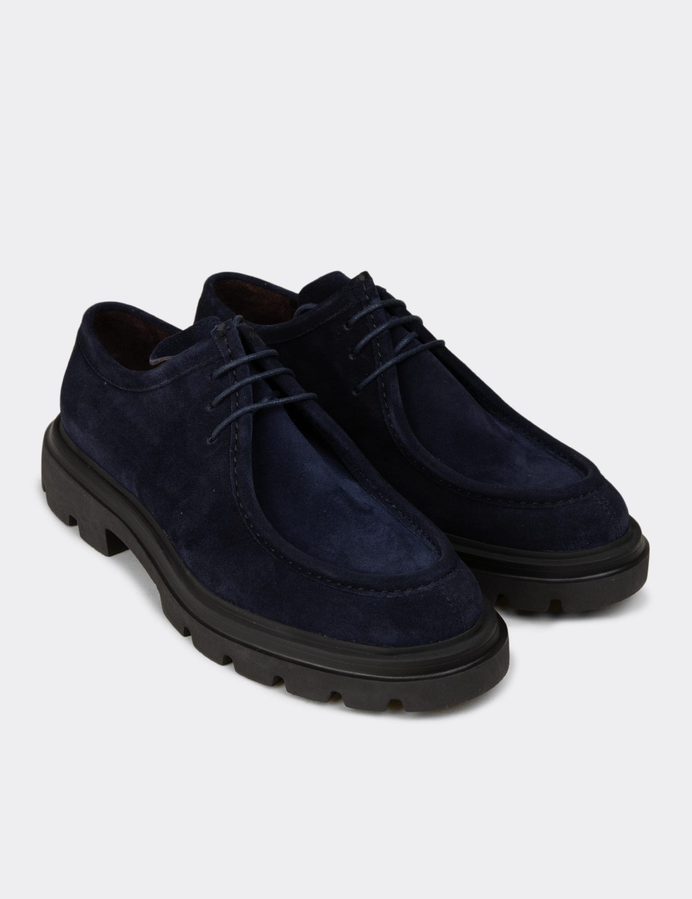 Men's Navy Suede Leather Lace-up Footwear - 01851MLCVE01