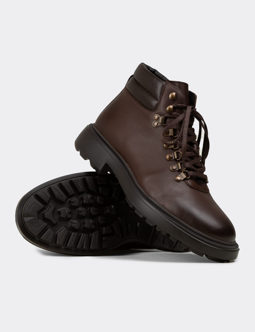 Men's Brown Leather Boots - 01923MKHVE01