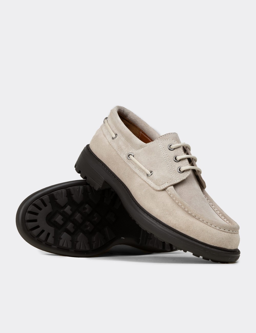 Men's Gray Leather Nautical Footwear - 02016MGRIC01