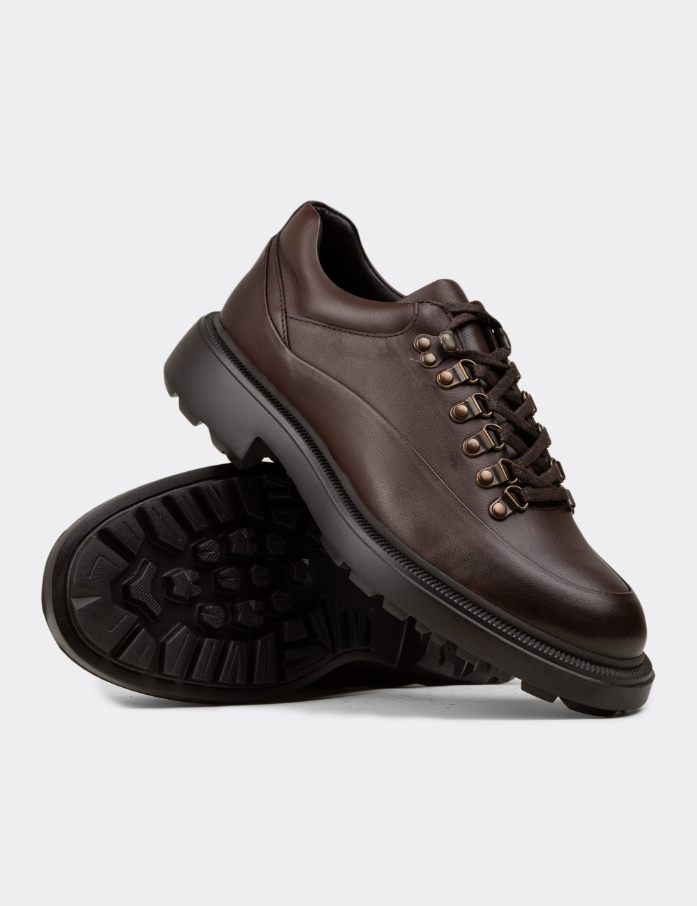 Men's Brown Leather Lace-Up Shoes - 02009MKHVE01