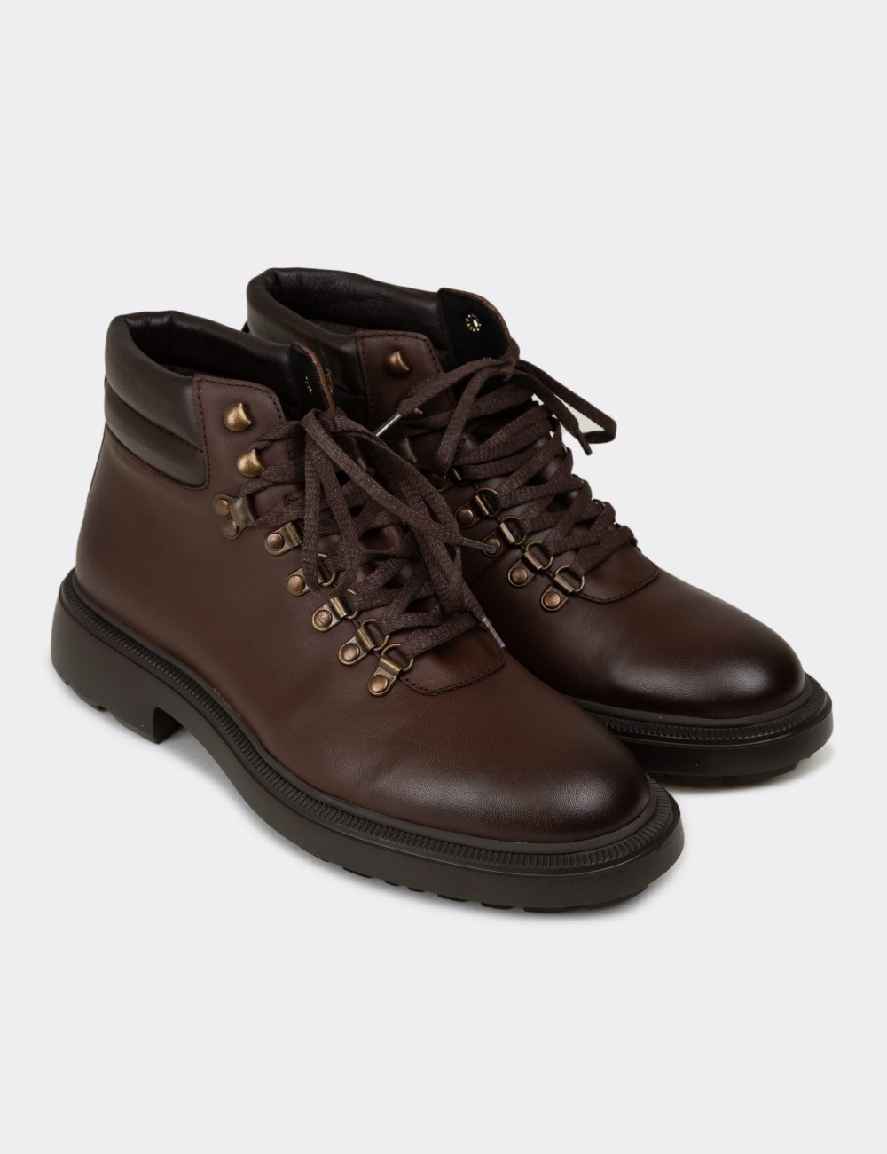 Men's Brown Leather Boots - 01923MKHVE01